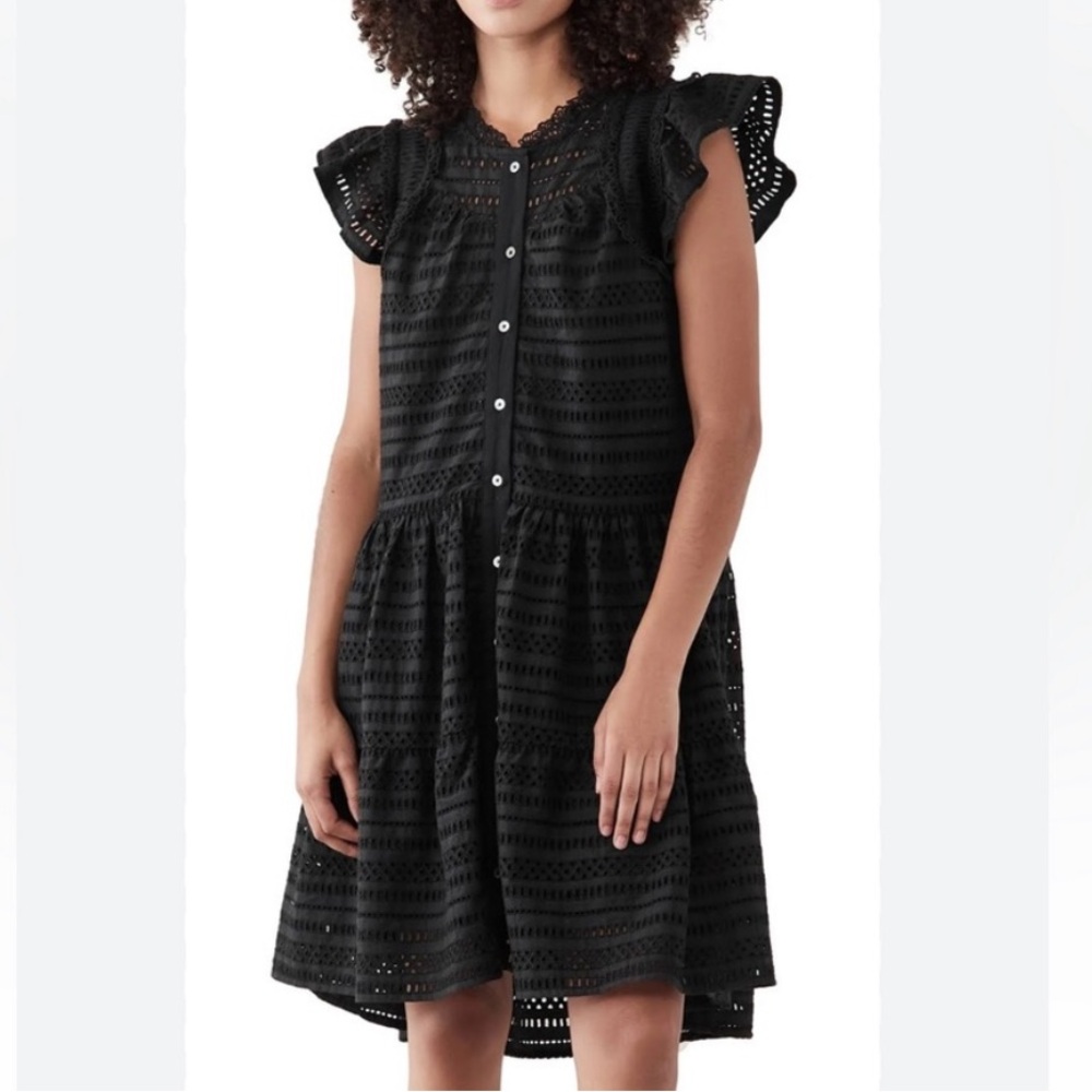 Sea New York Eyelet Ruffle Sleeve Dress • Button Down • Full Skirt